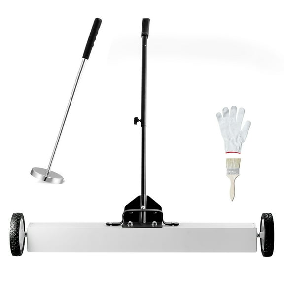 KFFKFF 36" Wheeled Magnetic Sweeper, 55 lbs Holding, Includes Telescoping Magnet Tool, Handle Adjusts, Ideal for Collecting Nails & Screws in Workshops, Garages, and Yards