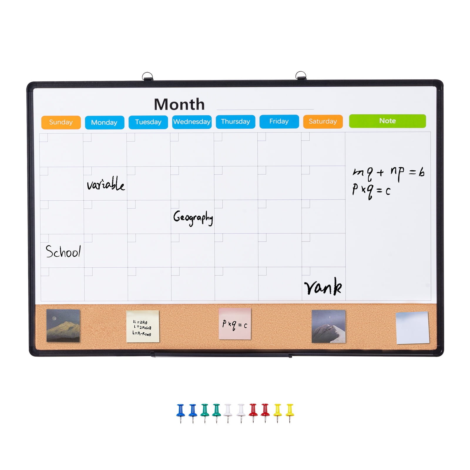 SKYSHALO 36"x 24" Combo Magnetic Whiteboard & Cork Bulletin Board with Aluminum Frame - Dual-Function Dry Erase and Pin Board for Wall - Suitable for Office, Home, School