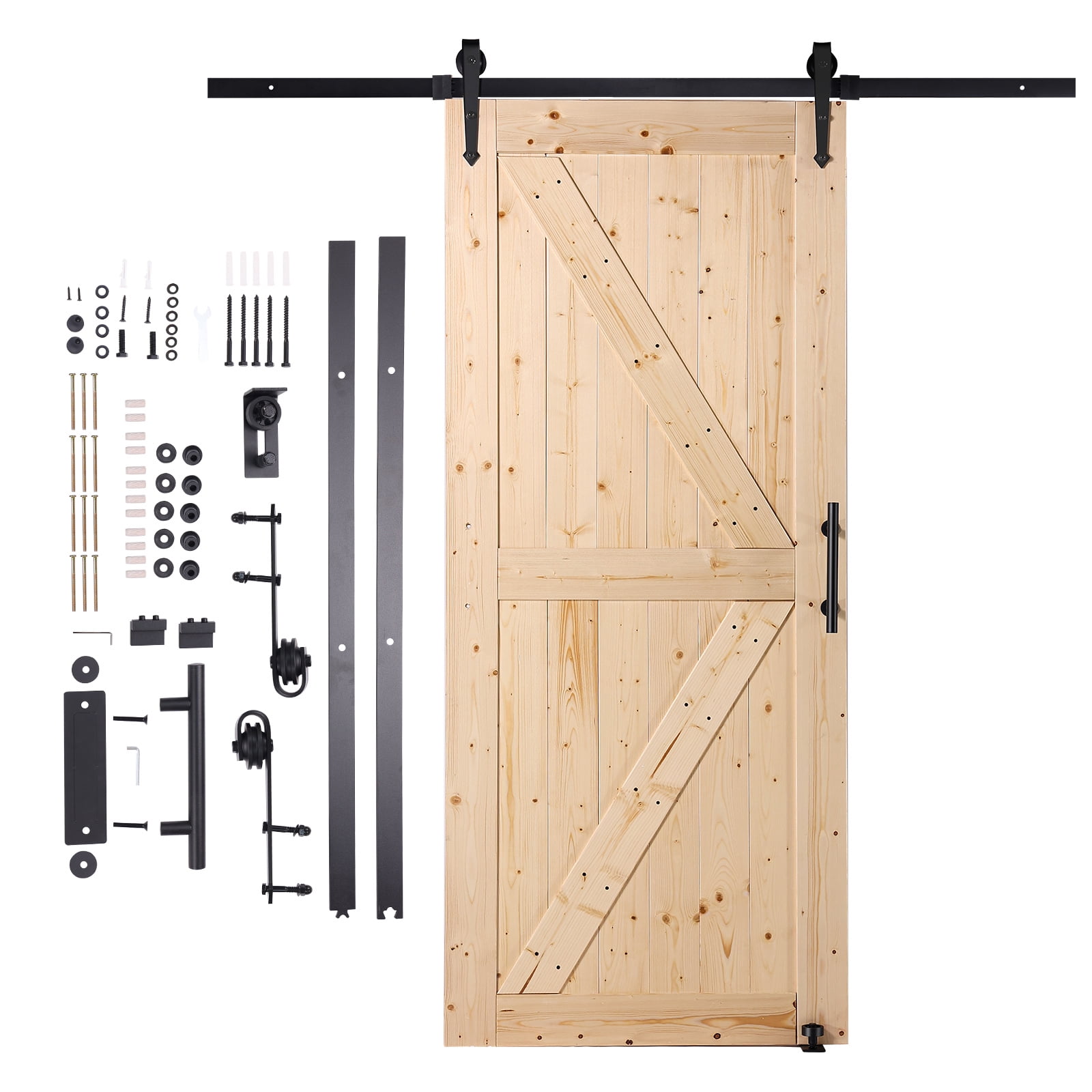 KFFKFF 36" x 84" Spruce Wood Barn Door Hardware Kit