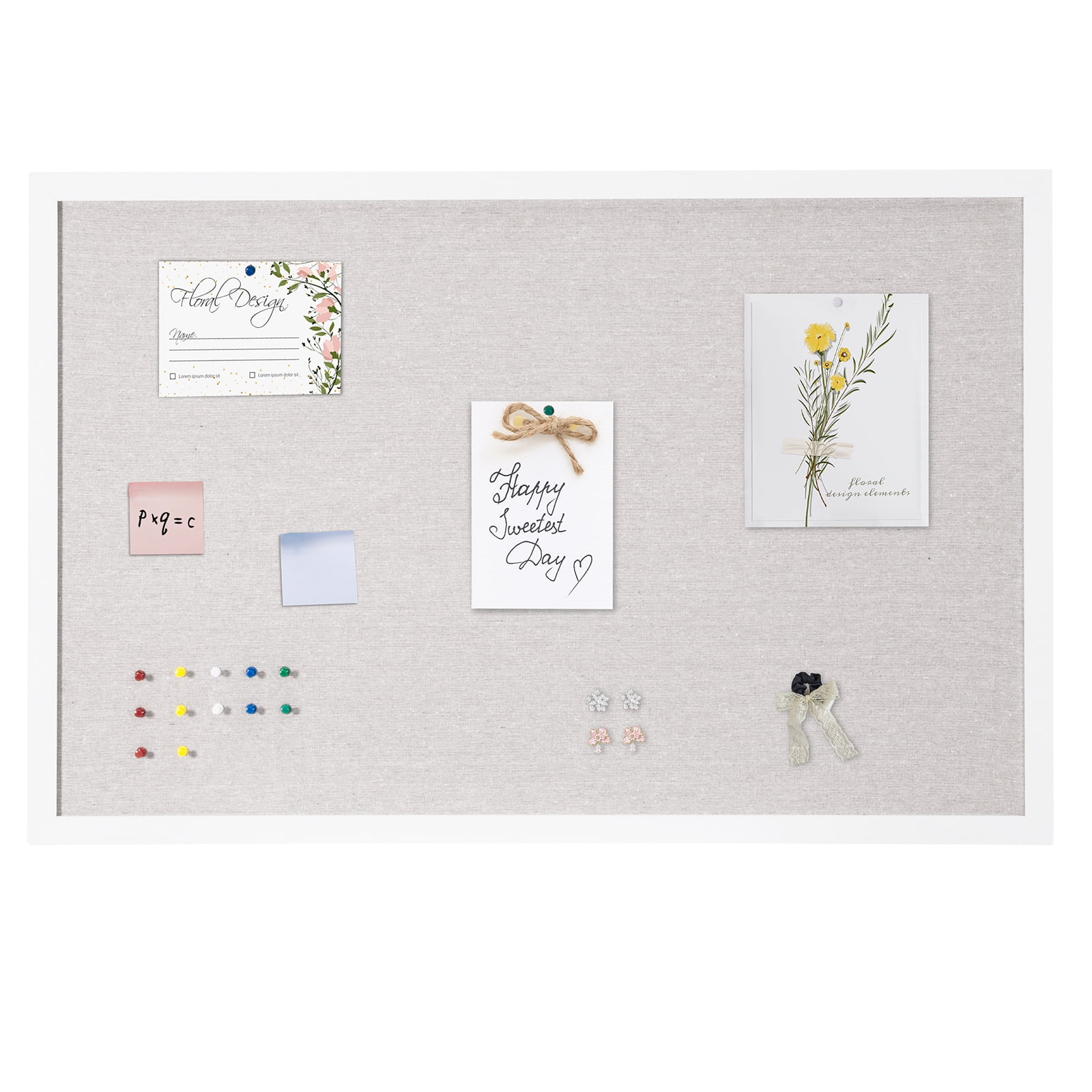 SKYSHALO 36"x24" Linen-Covered White Corkboard Wall-Mountable Display Board for Home, School, Office Sleek & Practical Message Board