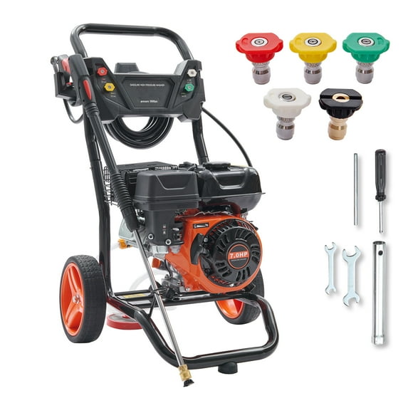 KFFKFF 3600 PSI 2.6 GPM Gas Pressure Washer w/26 ft High Pressure Hose 5 Nozzles Gas Powered Washer