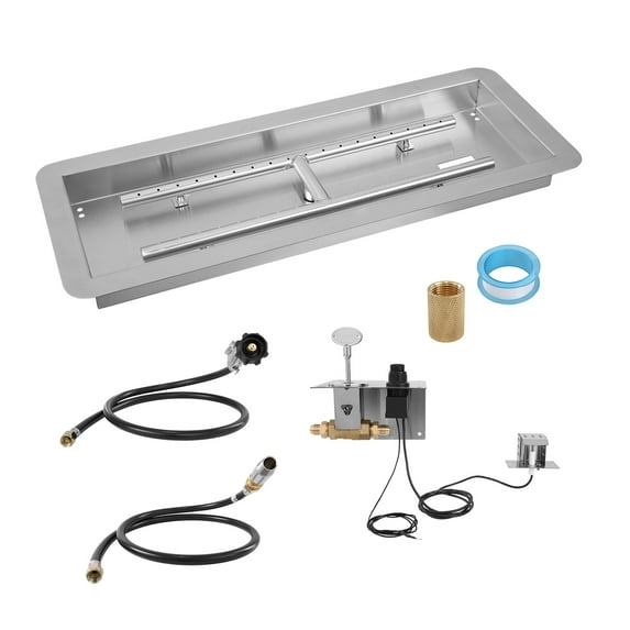 KFFKFF 36x12 inch Stainless Steel Fire Pit Insert, Rectangular Burner Kit for Gas, 150,000 BTU with H-Burner, Suitable for Both Indoor and Outdoor Settings