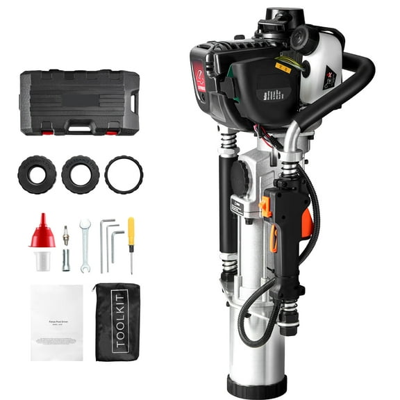 SKYSHALO 37.77cc Gas T Post Driver, 4-Stroke Engine, Includes 3 Driving Heads (45/55/88 mm), 1000W, Ideal for Farm Fences & Road Work