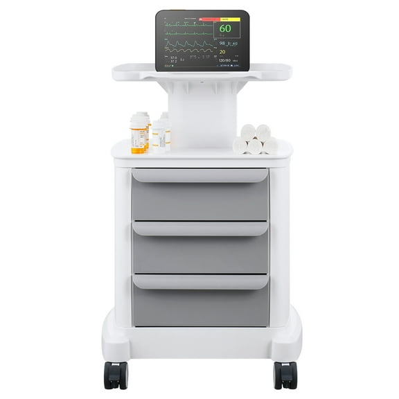 SKYSHALO 4-Level Laboratory Trolley, Featuring 3 Storage Drawers & an Upper Tray, Crafted from Durable ABS, Equipped with Quiet-Glide Casters, Ideal for Laboratories, Hospitals, and Salons - White