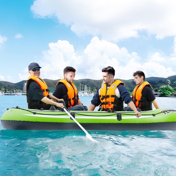 SKYSHALO 4Person Inflatable Boat PVC with Aluminum Oars and High