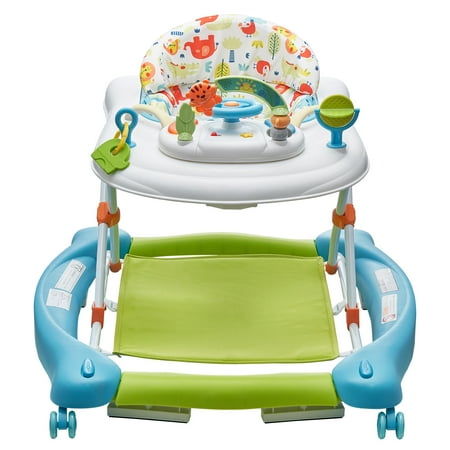 KFFKFF 4-in-1 Toddler Walker, Compact Activity Hub with Wheels, Height Adjustable, Equipped with Music & Toy Tray, Transforms into Seated Learning | Push-Behind | Rocking | Bouncing Mode