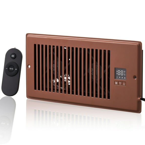 SKYSHALO 4 x 10in Duct 100 CFM, 6W Register Booster Fan, 10-Speed for Heating/Cooling - Brown