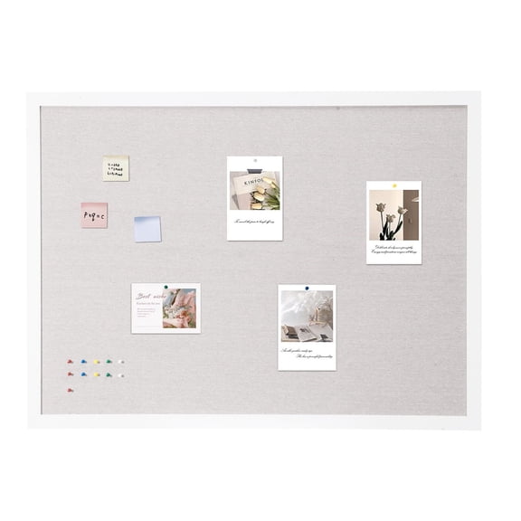 SKYSHALO 48"x36" Linen-Covered White Corkboard – Wall-Mountable Display Board for Office, School, Home – Chic & Practical Message Board