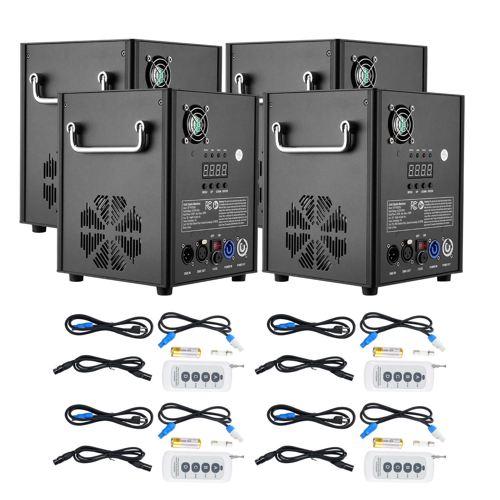 KFFKFF 4Pcs Cold Spark Machine, 500W 6.6-13ft Firework Machine DMX512 Adjustable Smart Stage Effect Machine Safe Great Low Noise Smokeless for Stage DJ Disco,Black