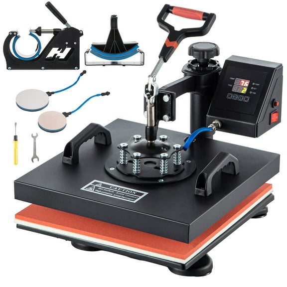 SKYSHALO 5 in 1 Heat Press, 15x15 Inch Multifunctional Clamshell Printer, Digital Panel Heat Press Transfer Machine, 360° Swing Away Sublimation Machine for T-shirt Hat Cap Mug Plate Bag