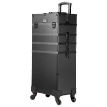 SKYSHALO 5 in 1 Professional Rolling Makeup Train Case, Large Capacity Trolley Rolling Travel Storage Cosmetic Organizer with Portable Removable Trays