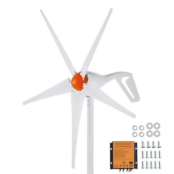 KFFKFF 500W Wind Energy Generator, 12V Kit with 5 Blades, Includes MPPT Controller, Wind Direction Adjustable & Starts at 2.5m/s, Ideal for Residential, Agricultural, RV, Marine Use
