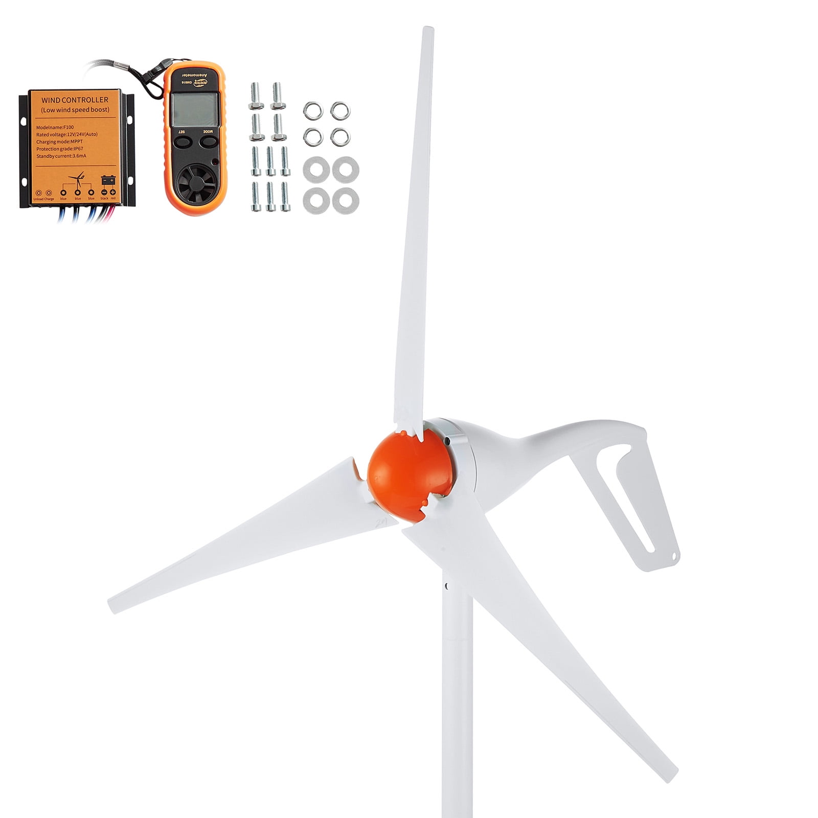 KFFKFF 500W Wind Energy Generator Kit with Wind Speed Meter, 12V, 3 Blades, MPPT Control & Direction Adjustment, Ideal for Residential, Agricultural, RV, Marine Use