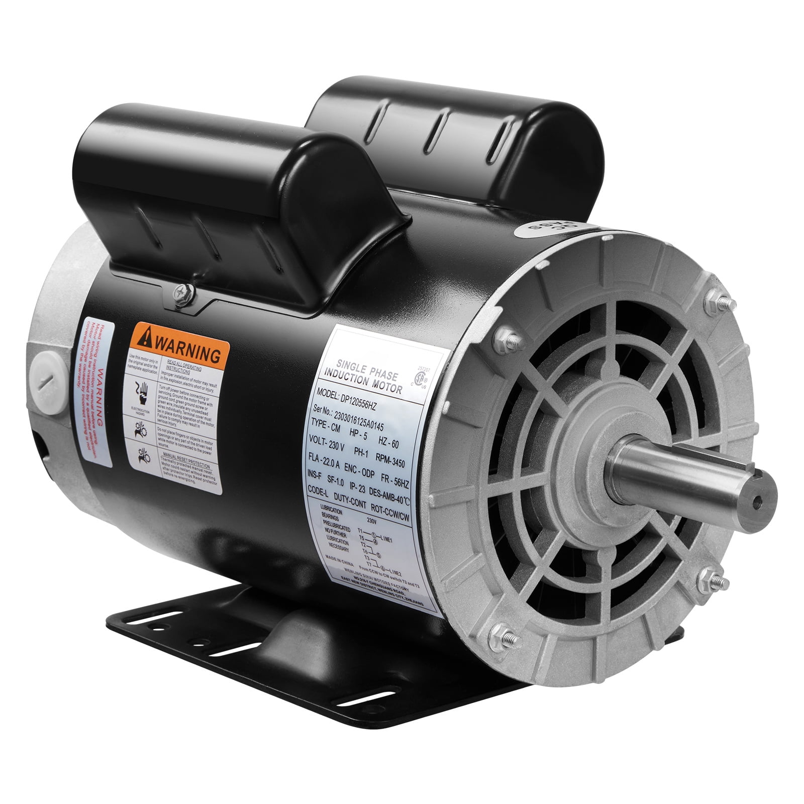 SKYSHALO 5HP Air Compressor Electric Motor, 230V 22 Amps, 56HZ Frame 3450RPM, 7/8" Keyed Shaft, CW/CCW Rotation, 2.25" Shaft Length for Air Compressors Has Obtained CSA Certification