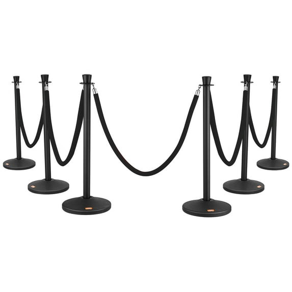 KFFKFF 6-Pack Stanchion Posts with Fillable Base Crowd Barriers Control Stanchions Carbon Steel Queue Pole w/ 6PCS 5FT Velvet Ropes Stanchion Set