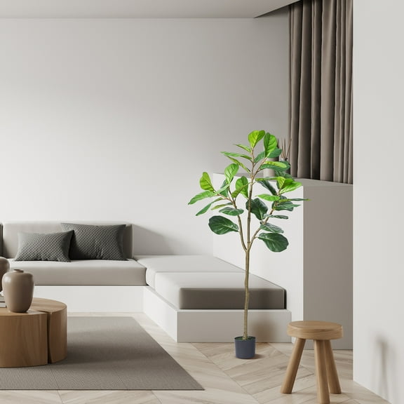 KFFKFF 61” Fiddle Leaf Fig Artificial Tree in Green Pot