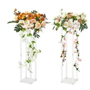 SKYSHALO 7.87'' x 7.87'' x 31.50'' Gold Acrylic Tall Wedding Flower Stand 2 Count