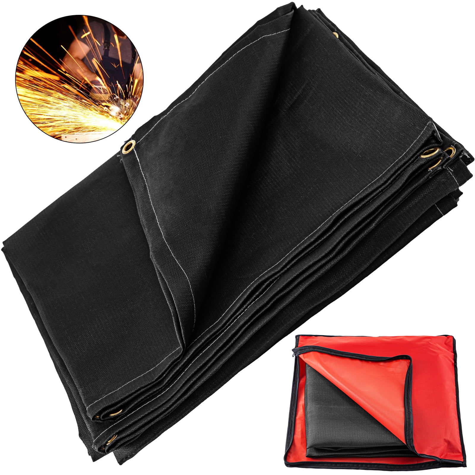 KFFKFF 8 x 10 ft Welding Blanket Black Fiberglass Blanket Portable Fiberglass Fire Retardant Blanket Welding Mat Welding Fireproof Thermal Resistant Insulation with Carry Bag