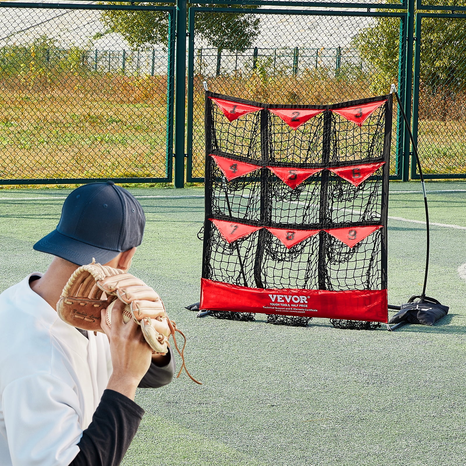 SKYSHALO 9 Hole Baseball Softball Pitching Net 9 Pocket Hitting Practice 49"x42"