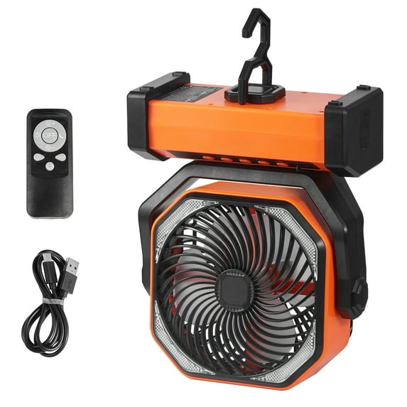 KFFKFF 9 inch Portable Fan Rechargeable with LED Lantern 4 Speeds Swivel Timer