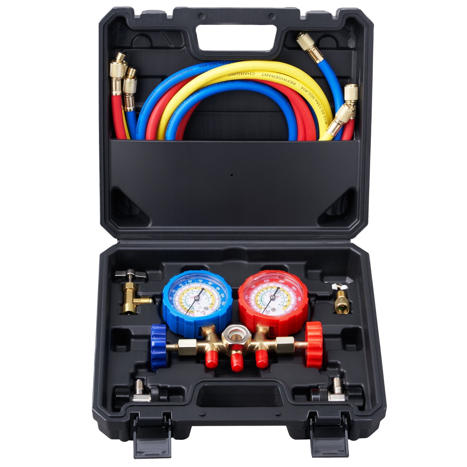 KFFKFF AC Manifold Gauge Kit 3-Way Mount 11.2" x 10" x 3.5", Brass