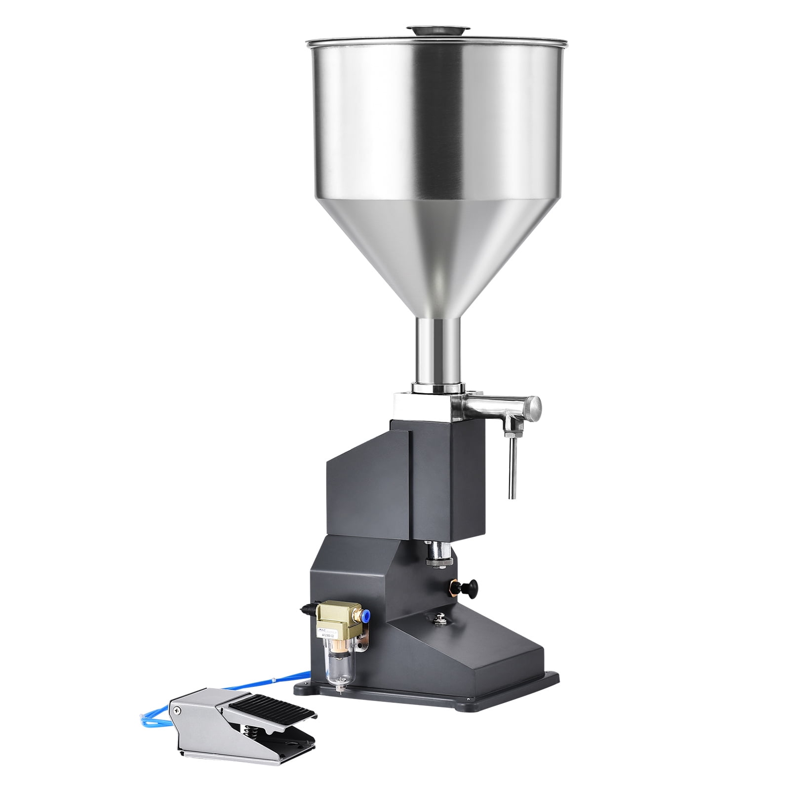 SKYSHALO Air-Operated Liquid Dispenser, 5-50ml Capacity, Stainless Steel, for Milk, Water, Juice, Essential Oils, Shampoo, Cosmetics, Honey, Lotion, Includes Foot Pedal