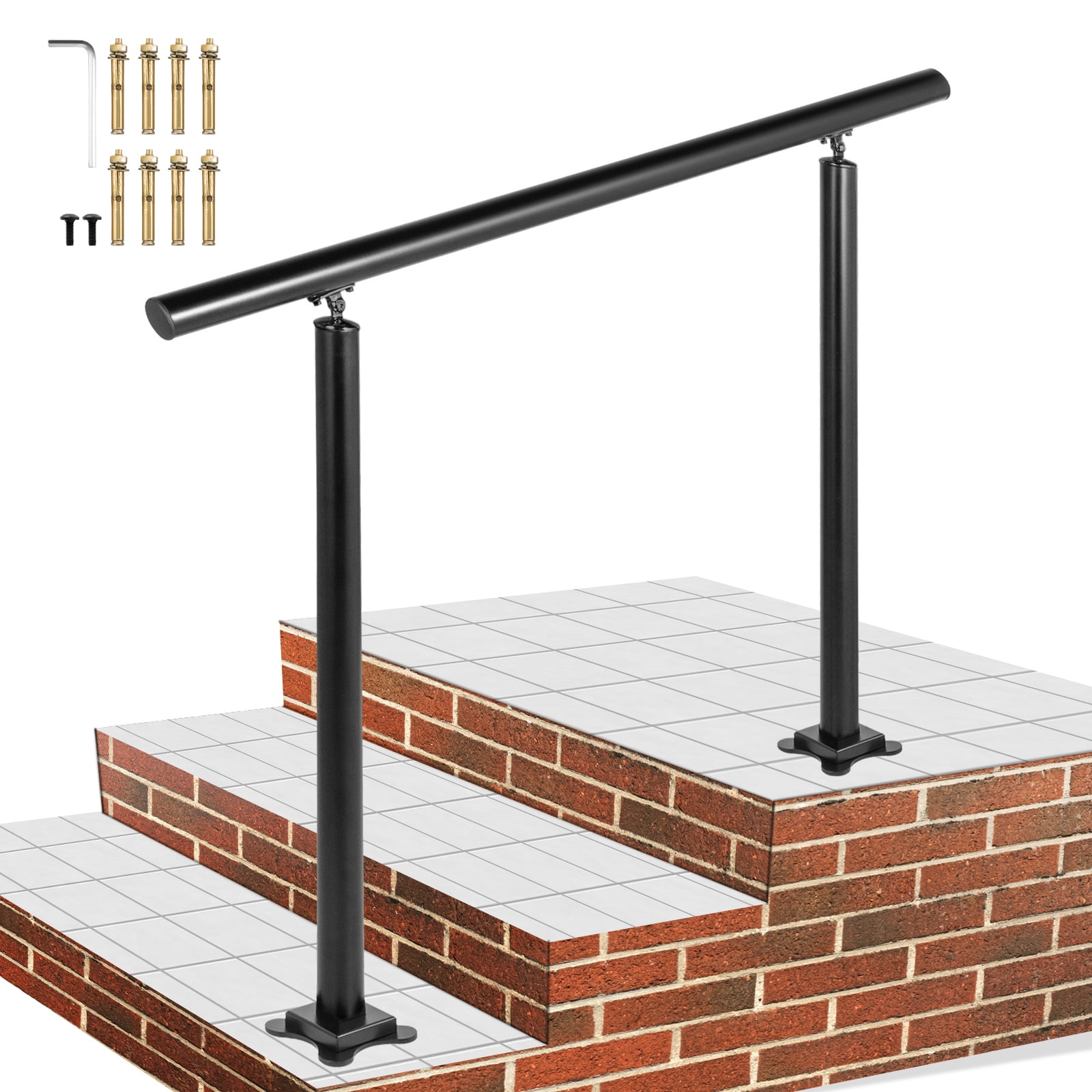 KFFKFF Aluminum Stair Railing Kit 3 Steps Handrail Flexible Outdoor Deck Hand Rail Black