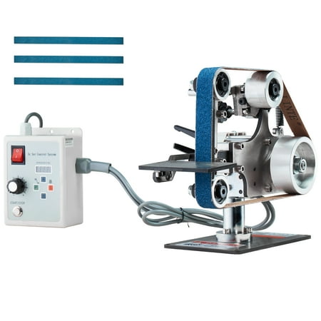 KFFKFF Belt Sander Grinder, 30 x 1-Inch Adjustable Speed Belt Polisher, 550W, with VFD, Includes 2 Grinding Molds & 3 Sanding Belts, Ideal for Metalwork & Crafting Knives