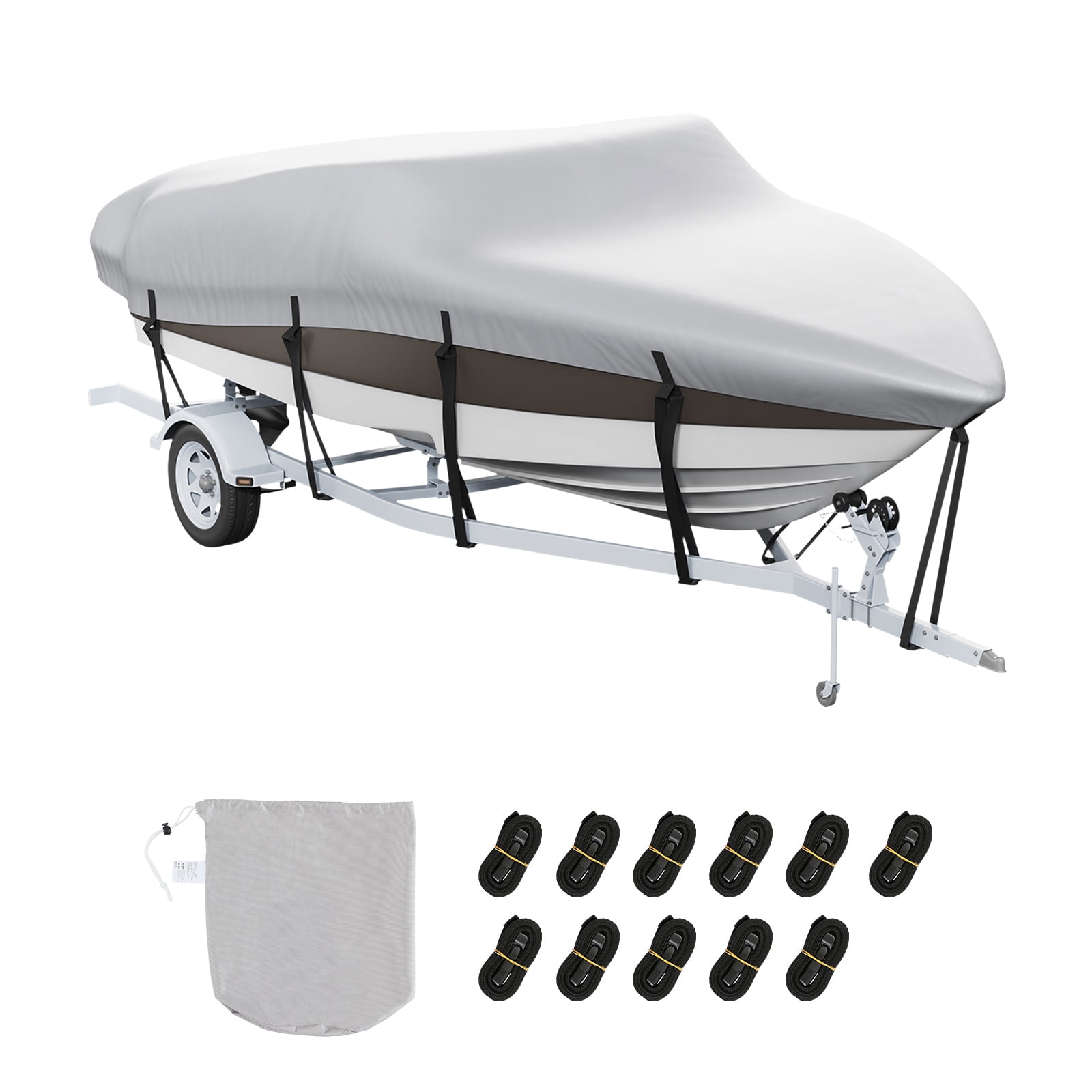 KFFKFF Boat Cover 600D Waterproof 14-16 ft Boat Cover V-Hull Tri-Hull Runabout