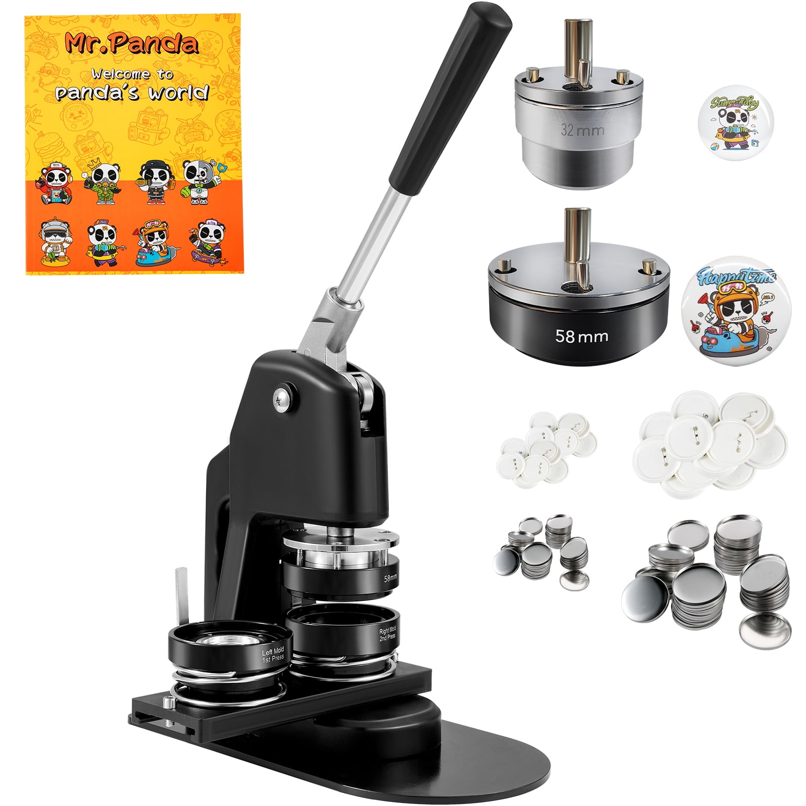 KFFKFF Button Machine Badge Machine 1.25" + 2.25" 500 Free Parts Press Kit