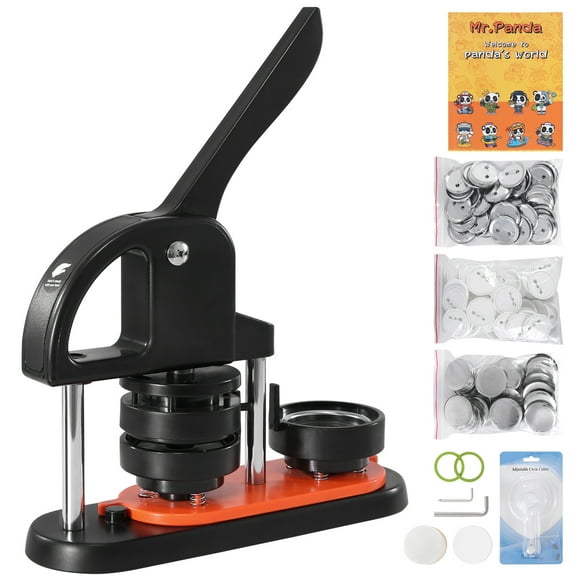 KFFKFF Button Maker, 2.28 inch/58mm Pin Maker with 100pcs Button Parts, Ergonomic Arc Handle Punch Press Kit, Button Maker Machine with Panda Magic Book, For Children DIY Gifts and Christmas