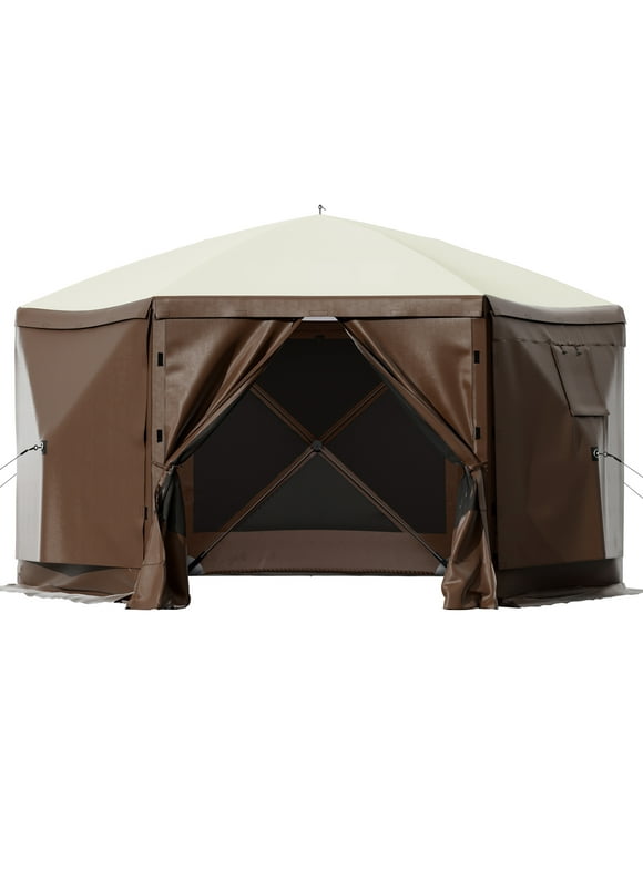 SKYSHALO Camping Gazebo Tent, 10'x10', 6 Sided Pop-up Canopy Screen Tent for 8 Person Camping, constructed of waterproof 300D oxford fabric and bite-proof B3 gauze netting w/ Portable Storage Bag