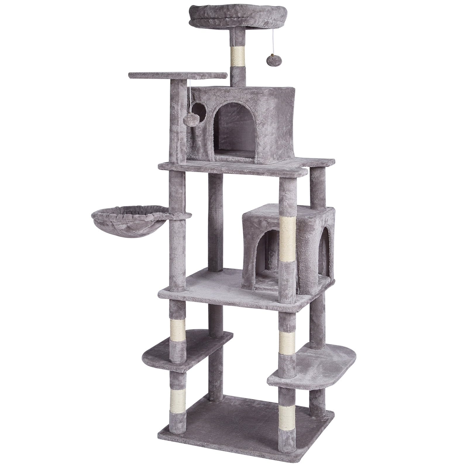 KFFKFF Cat Tree Tower 68.5 Multi Level Cat Playground with Dual Kitty Condos Sisal Post Lounging Hammock Observation Deck Leaping Shelves Play