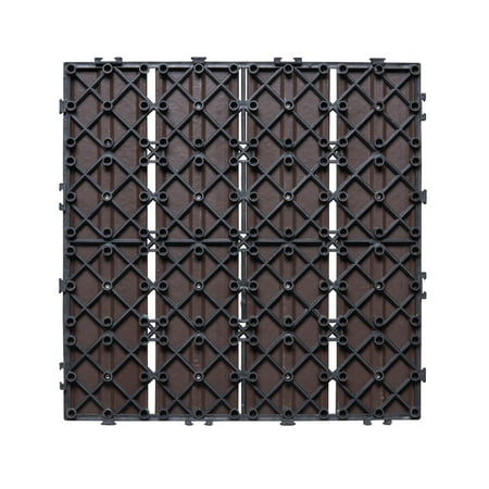 KFFKFF Click-Together Deck Tiles, Plastic Wood, 10 Pack, 12"x12" 10 sq. ft. Resilient Outdoor Flooring for All Climates, Patio Decking Covers for Veranda, Pool Area, Balcony, Backyard, Dark Grey
