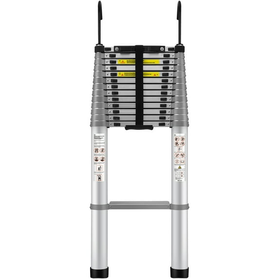 SKYSHALO Collapsible Ladder, 18.5 FT Aluminum, Easy One-button Retraction, 400 LBS Load with Stable Base, Compact Multi-use Ladder for Household, RV, Attic, Compliant with ANSI Standards
