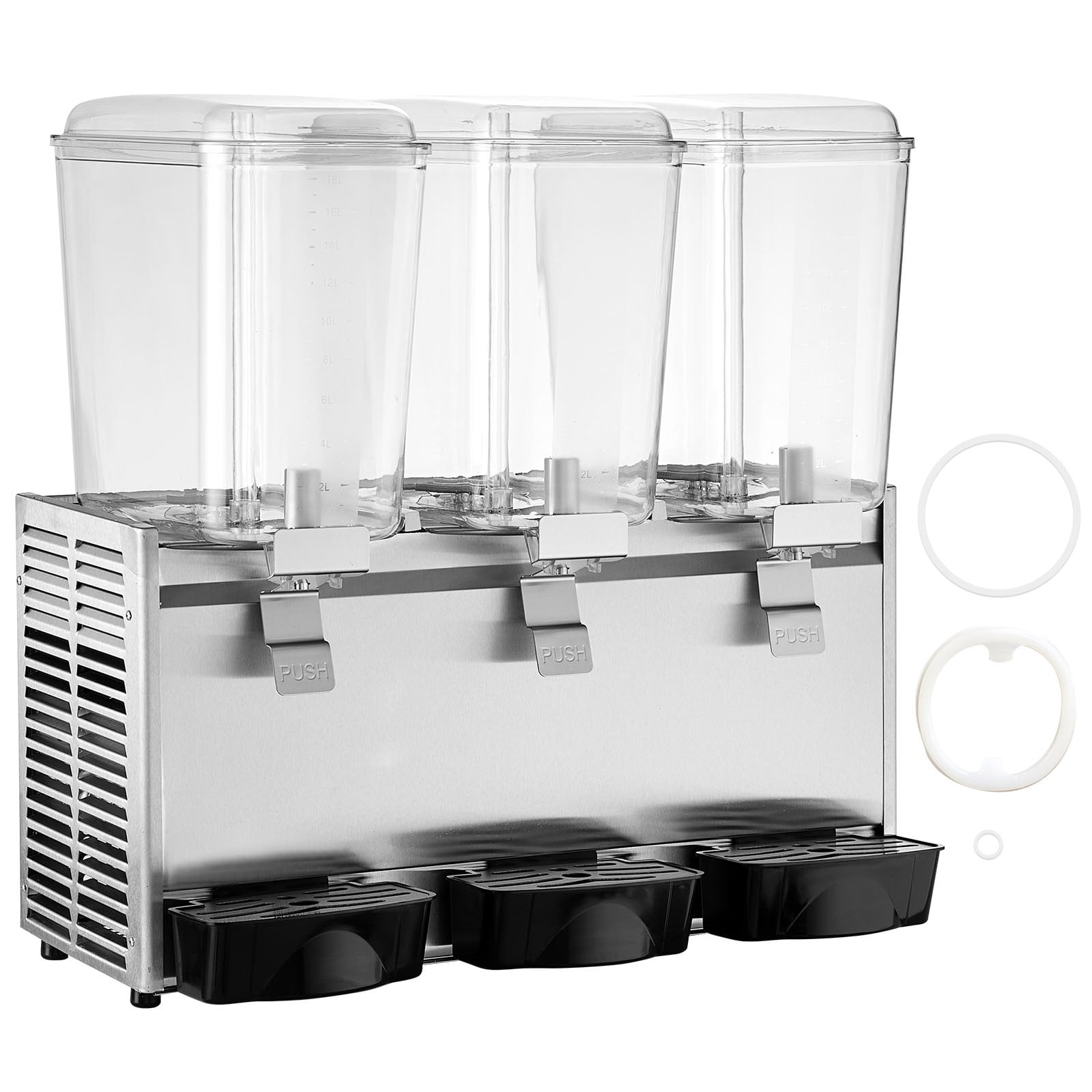 KFFKFF Commercial Beverage Dispenser, 20.4 Qt 18L 3 Tanks Ice Tea Drink Machine, 680W 304 Stainless Steel Juice Dispenser with 41-53.6 Thermostat Controller, for Cold Drink Restaurant Party