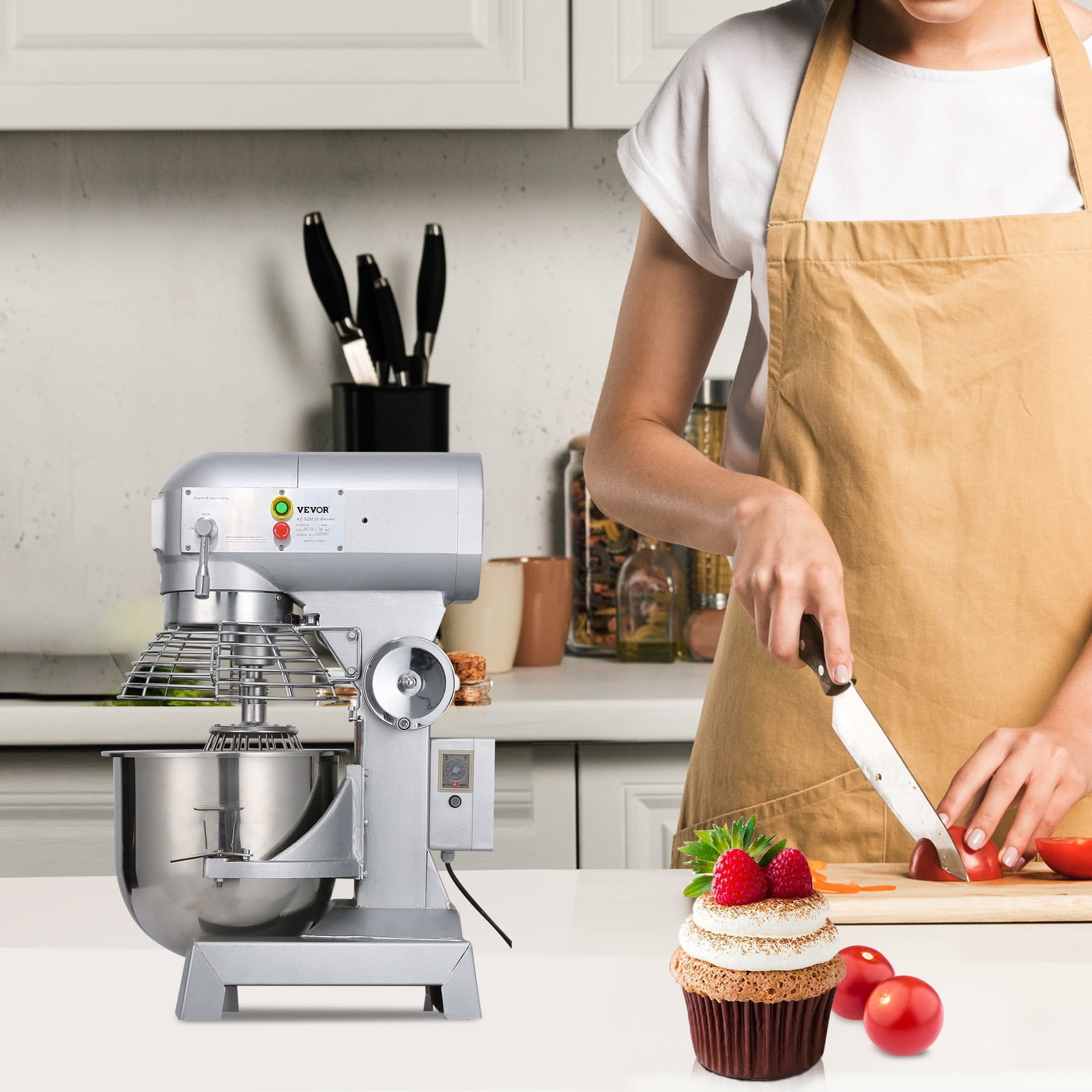 KFFKFF Commercial Stand Mixer 30Qt 1100W 3 Speeds Adjustable 105/180/408 RPM Food Mixer  Dough Hook Whisk Beater Included, Silver