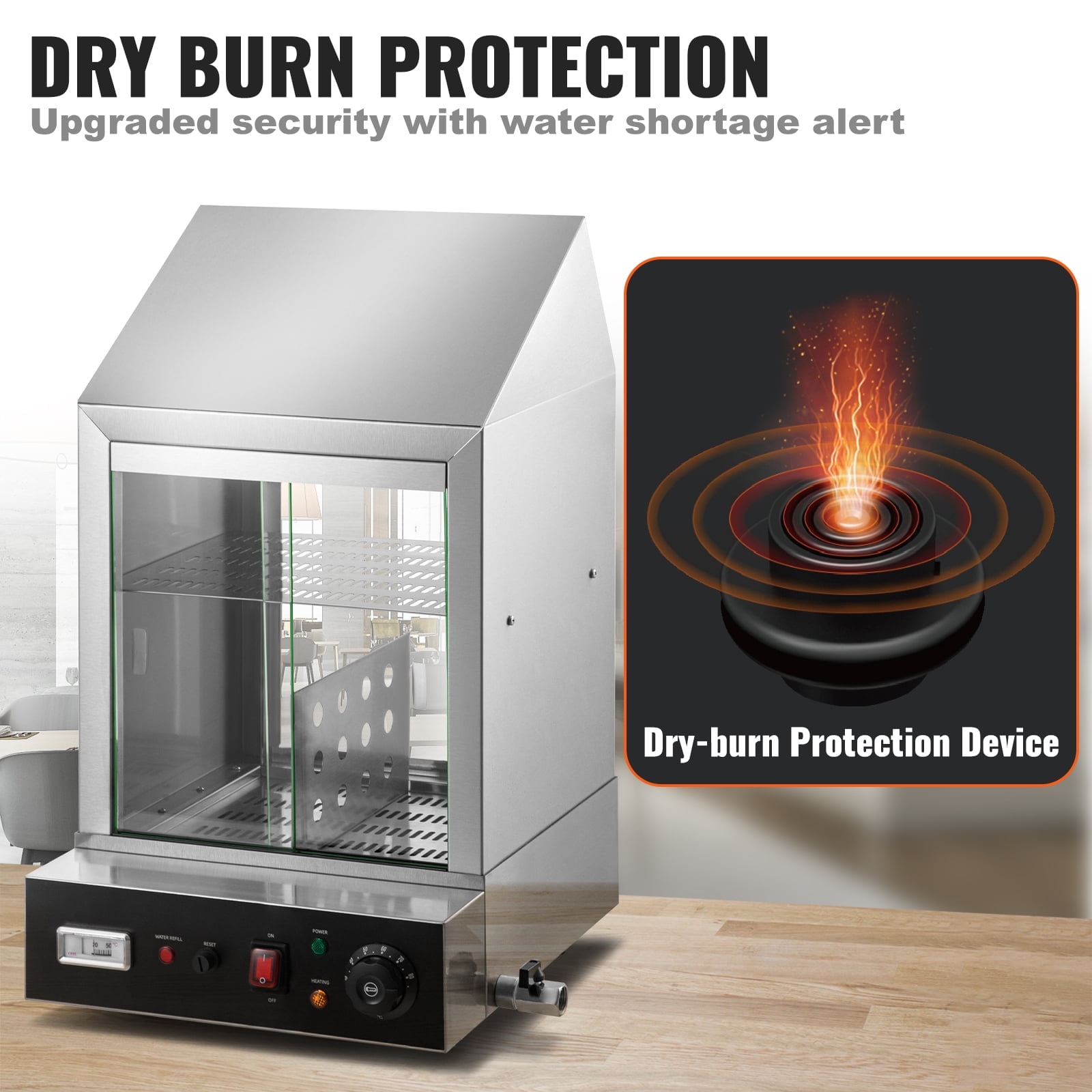 SKYSHALO Commercial Hot 1200W Dog Steamer Electric Bun Warmer 2 Tier w/ Slide Doors