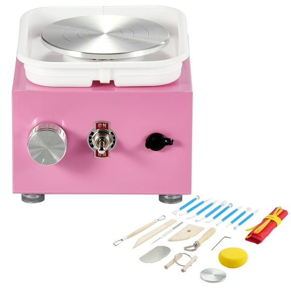 KFFKFF Compact Clay Wheel, Speed 0-320RPM with Removable Basin, Dual Turntables (2.56in/3.94in) Electric Pottery Machine, Includes 18 Accessories, Ideal for Artistic Creations & DIY, in Pink