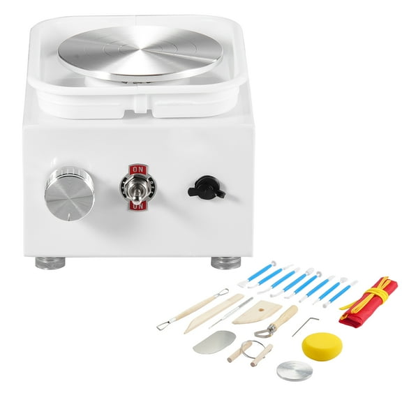 KFFKFF Compact Clay Wheel, Speed 0-320RPM with Removable Basin, Dual Turntables (2.56in/3.94in) Electric Pottery Machine, Includes 18 Accessories, Ideal for Artistic Creations & DIY, White