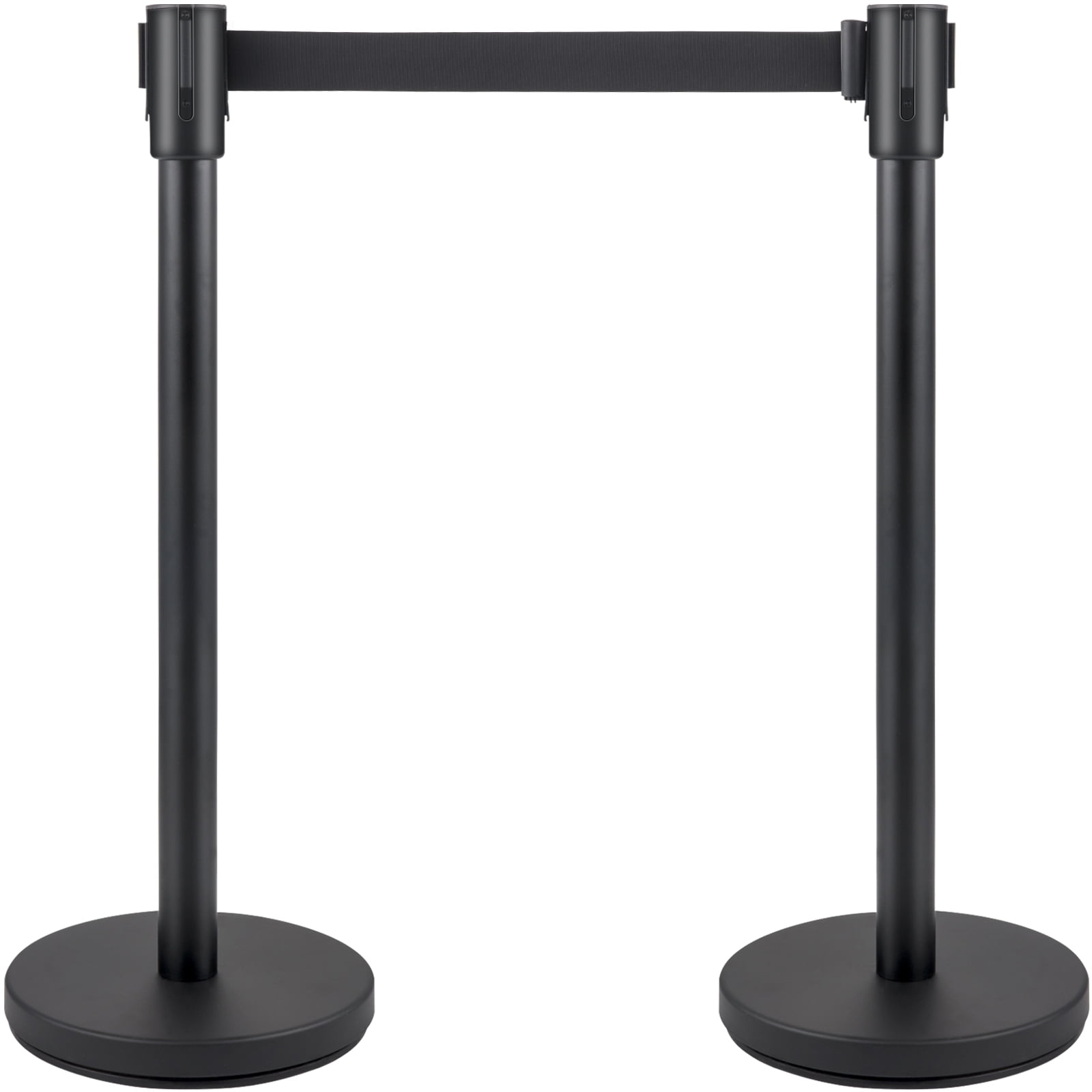 KFFKFF Crowd Control Stanchion, Set of 6 Pieces Stanchion Set, Stanchion Set with 6.6 ft/2 m Black Retractable Belt, Black Crowd Control Barrier w/Concrete and Metal Base – Easy Connect Assembly