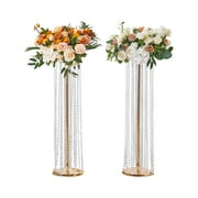 SKYSHALO Crystal Wedding Flowers Stand Luxurious Centerpieces 2PCS 35.43inch Tall