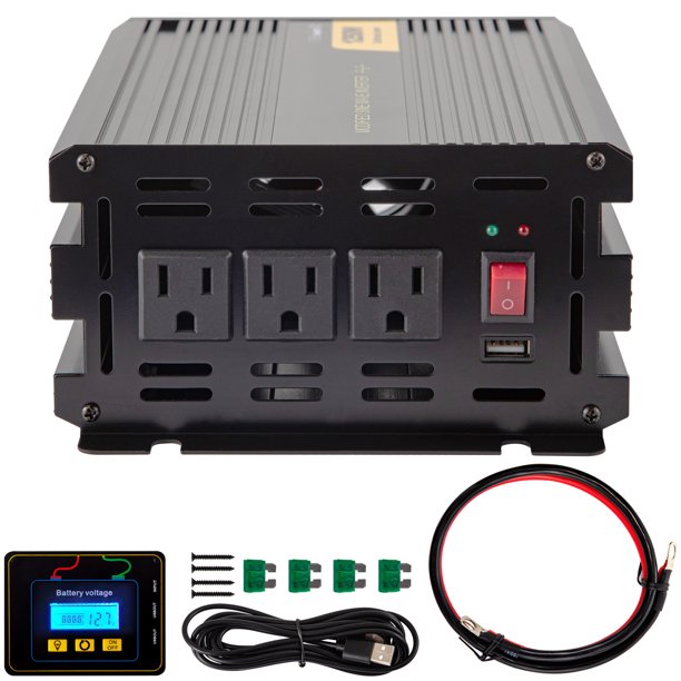 SKYSHALO DC12V to AC120V Car Converter with USB Port LCD Display Remote