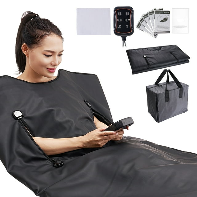 SKYSHALO Detox Sauna Blanket, Home Infrared Wrap with Arm Openings, Adjustable Heat 95-185℉, Timer 1-60 Mins, Carbon Fiber Elements
