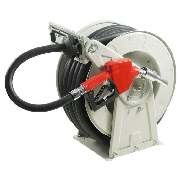 SKYSHALO Diesel Hose Reel, 1" x 50', Retractable for Extended Reach, Sturdy Carbon Steel Build & Auto Fuel Nozzle, NBR Rubber Hose, Ideal for Aircraft, Ships, Vehicles, Tank Trucks, 300 PSI