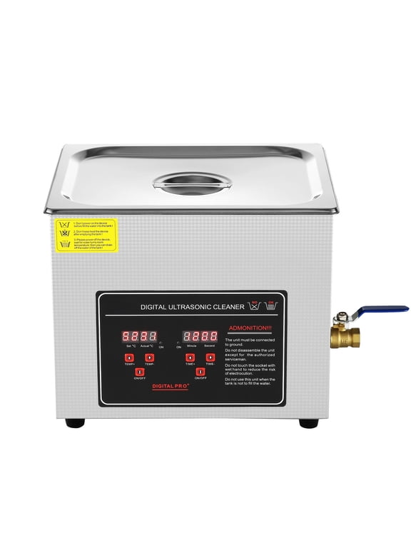 Digital Ultrasonic Cleaning Device, Stainless Steel Sonic Cleaner with Timer and Heating Function for Jewelry, Watches, Glasses, Rings, Small Components, and Circuit Boards (10L)