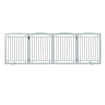 KFFKFF Dog Gate Freestanding, 32" H x 96.5" W Foldable Dog Fence for House Extra Wide Wooden White Indoor Puppy Gate Stairs Doorways Pet Gate Tall Dog Fence 4 Panels Fence, White