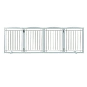 KFFKFF Dog Gate Freestanding, 32 H x 96.5 W Foldable Dog Fence for House Extra Wide Wooden White Indoor Puppy Gate Stairs Doorways Pet Gate Tall Dog Fence 4 Panels Fence, White