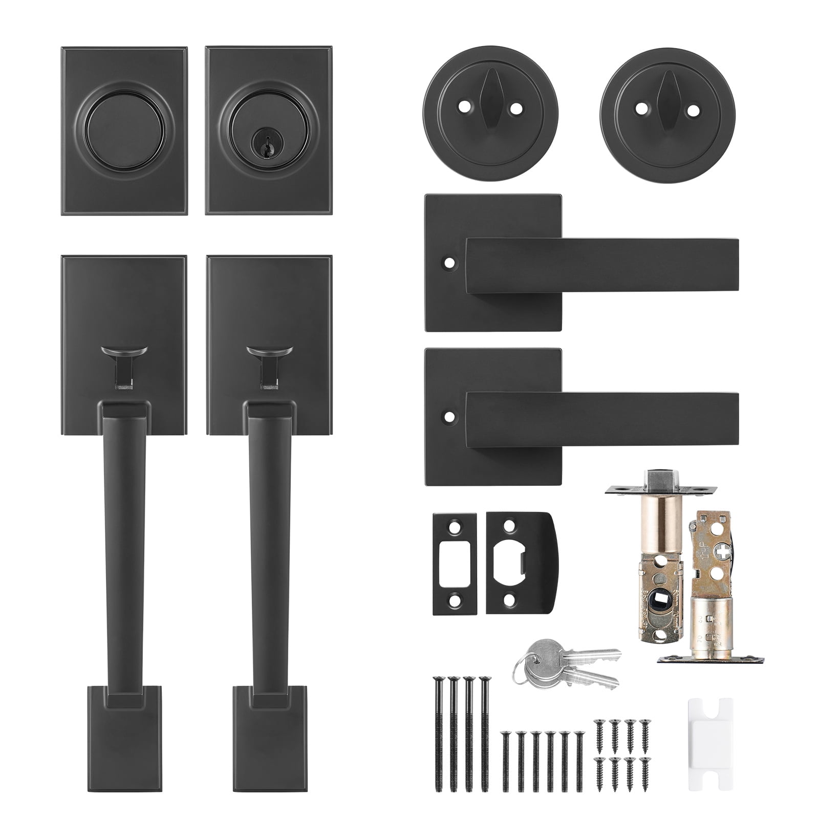 SKYSHALO Double Door Handle Set Double Door Lock Set Matte Black Square