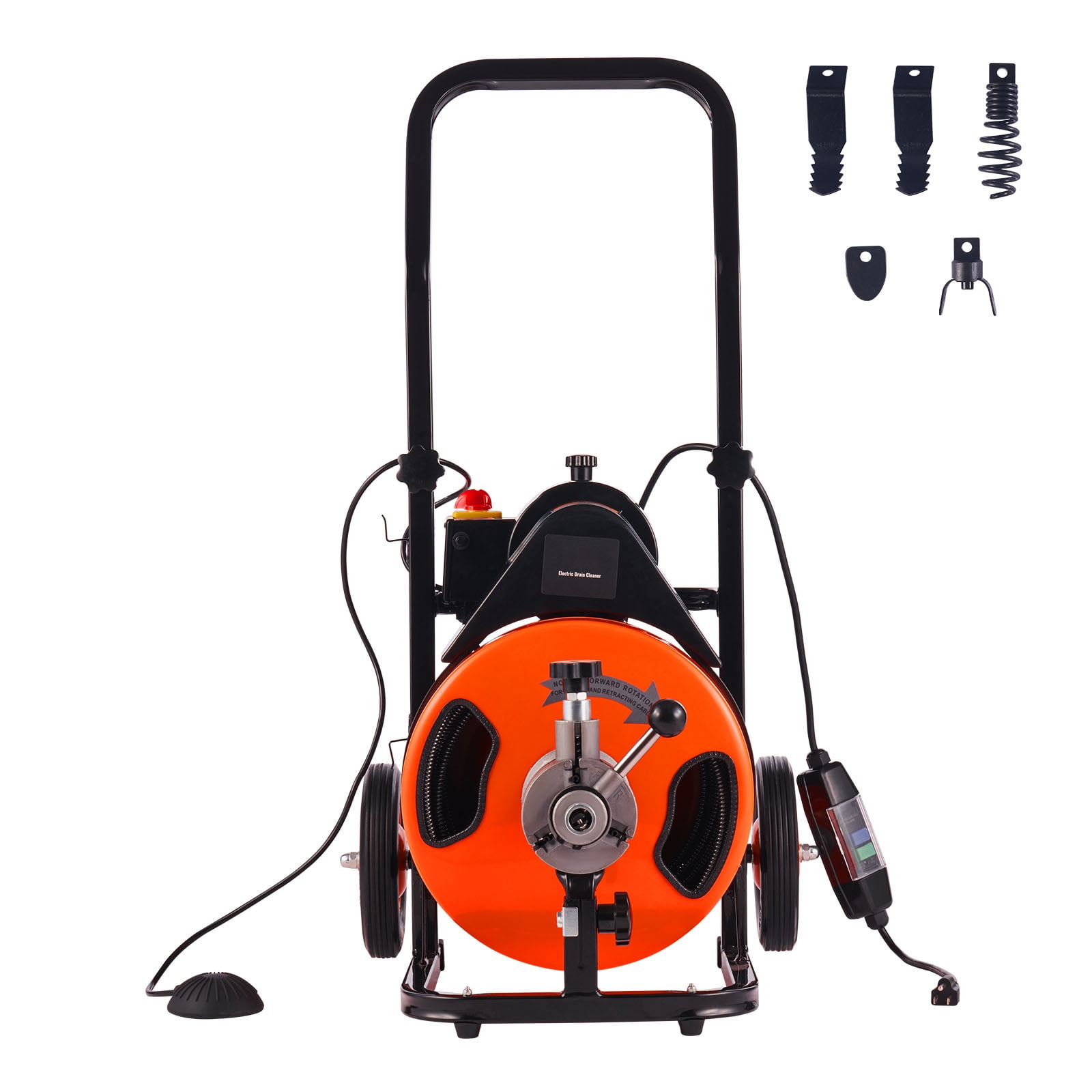SKYSHALO Drain Cleaner Machine 100ft x 3/8 ", Electric Drain Auger 1800 RPM Auto Feed Drain Cleaner Machine Commercial Sewer Snake Drill